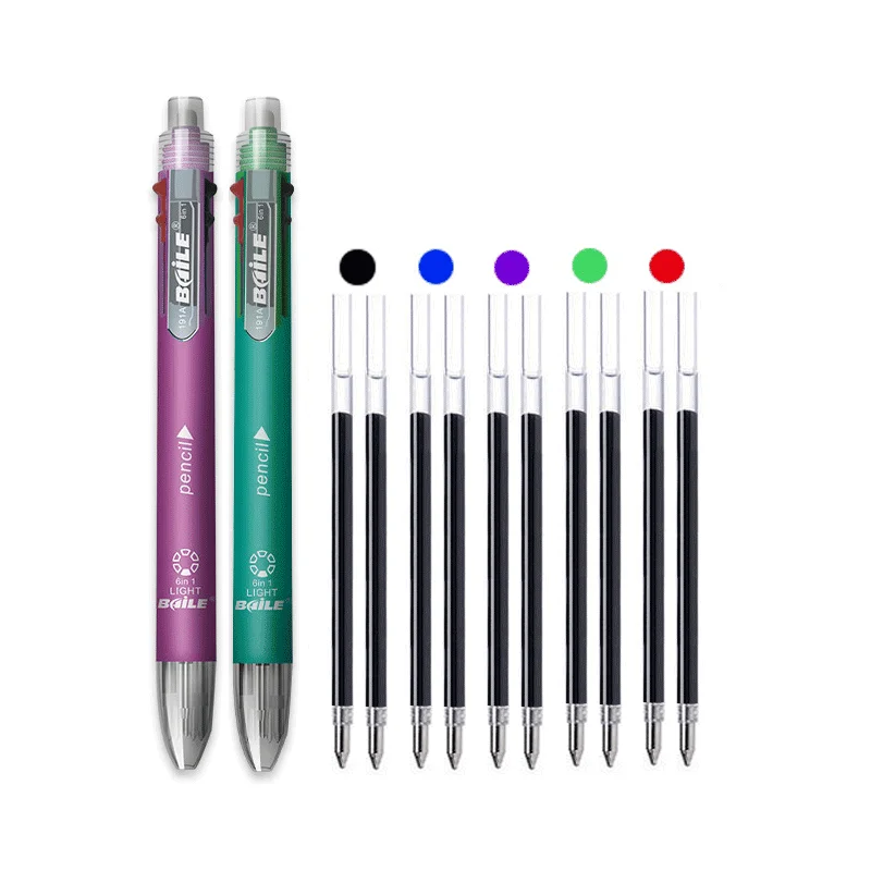6 in 1 MultiColor Stift Kugelschreiber Set Versenkbare 5 Farben und Mechanische Bleistift in Einem Stift Multifunktions Stift Schreibwaren – Detail 17