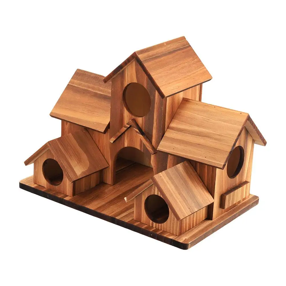 Bird House 5 Hole Outdoor for 5 Bird Families Natural Wood Hanging