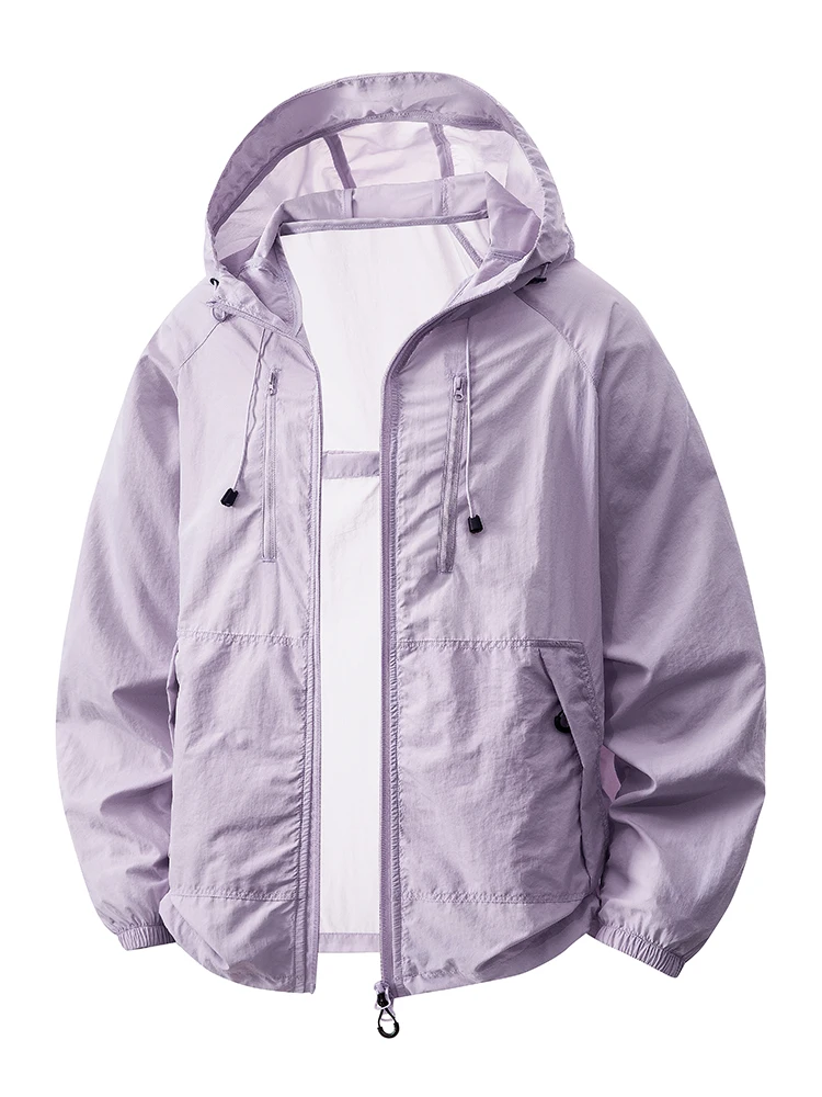 Women's Lightweight Hooded Summer Windbreaker Jacket with Sun Protection and Adjustable Drawstring
