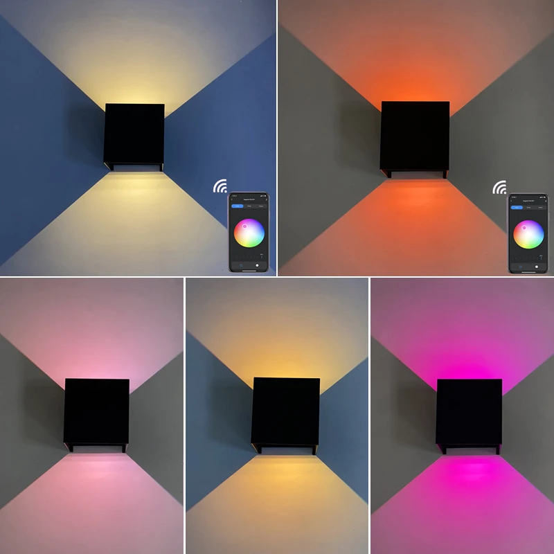 Outdoor RGB LED Wall Lamp 9W Cube Adjustable Waterproof IP65 Garden Sconce Balcony Bedroom Stair Wall Lighting Fixture AC85-265V