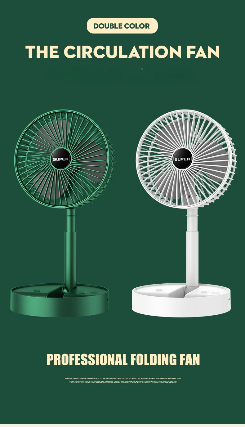 Stand Fan 6 Inch Folding Portable Telescopic Floor USB with Rechargeable Battery 3 Speeds Super Quiet Adjustable Height 6