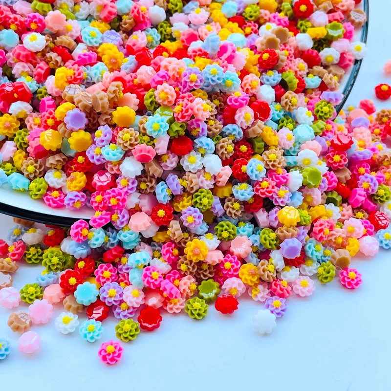 6mm Kawaii Cute Mixed Flowers Flat Back Resin Cabochons Scrapbooking DIY Jewelry Craft Decoration Accessorie J56 100Pcs resin ornaments