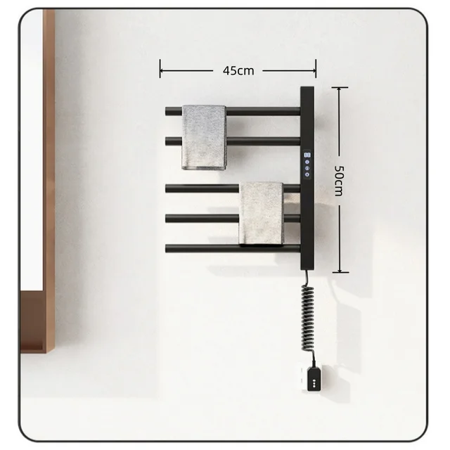 ราวแขวนผ้าเช็ดตัวไฟฟ้าอัจฉริยะในห้องน้ำ พร้อมตัวตั้งเวลา หมุนได้ ควบคุมอุณหภูมิด้วยระบบสัมผัส ติดผนัง ปรับอุณหภูมิได้ 6