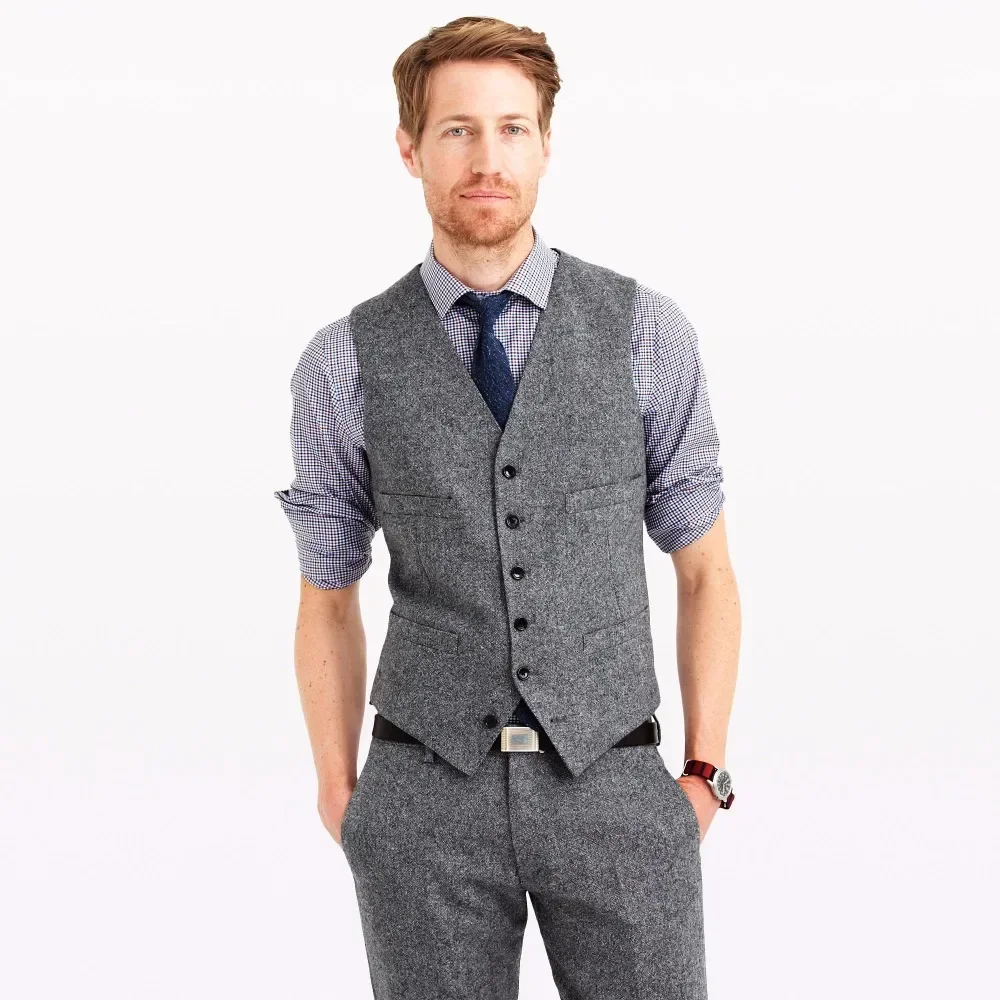 Grey Warm Tweed Groom Men Suit Elegant Wedding Suits For Men Custom Slim Fit 2 Piece Prom Tuxedo Blazer Sets TernoS Masculino