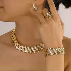 Elegant 18k Gold Plated Jewelry Set with Choker Necklace, Earrings, and Rings - Bridal Accessories - 45cm (Gold - color)