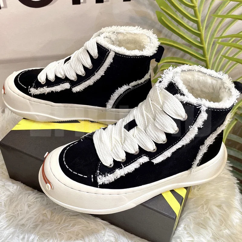 

Women Lace Up Flat Shoes Autumn Winter 2023 New Cross Tied Design Thick Bottom High Top Female Shoes Fashion Versatile Loafers