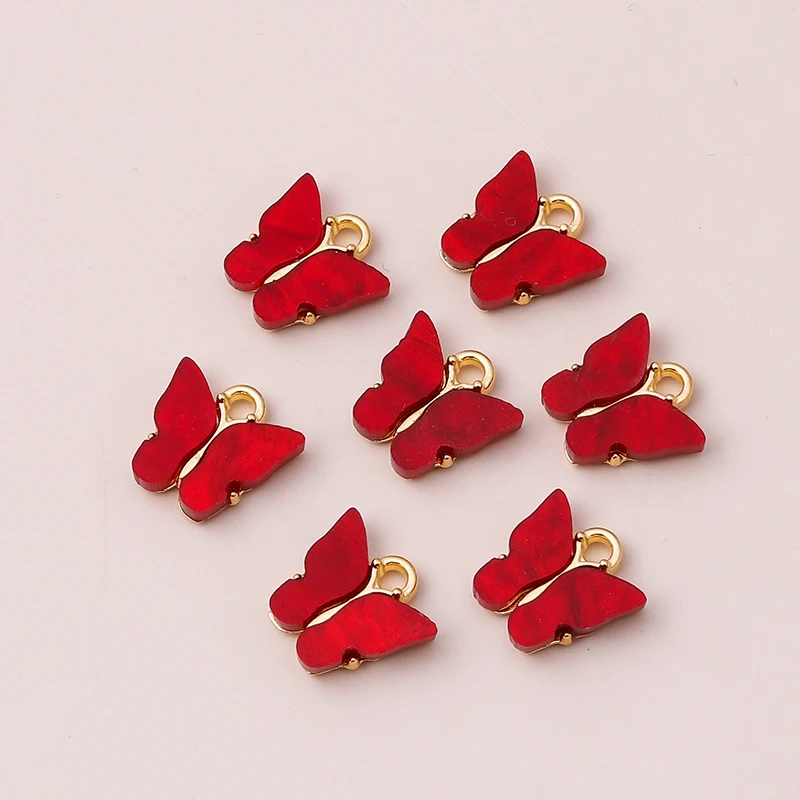 ?   20pcs 13x13mm 귀여운 다채로운 아크릴 나비 매력 펜던트 목걸이 귀걸이 팔찌 DIY 공예 보석 만들기