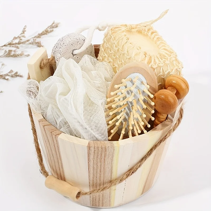 1pc Shape Natural Environmental Friendly Wooden Bucket-packed Spa Set Body Skin Cleaning Spa Bath Gifts Sets