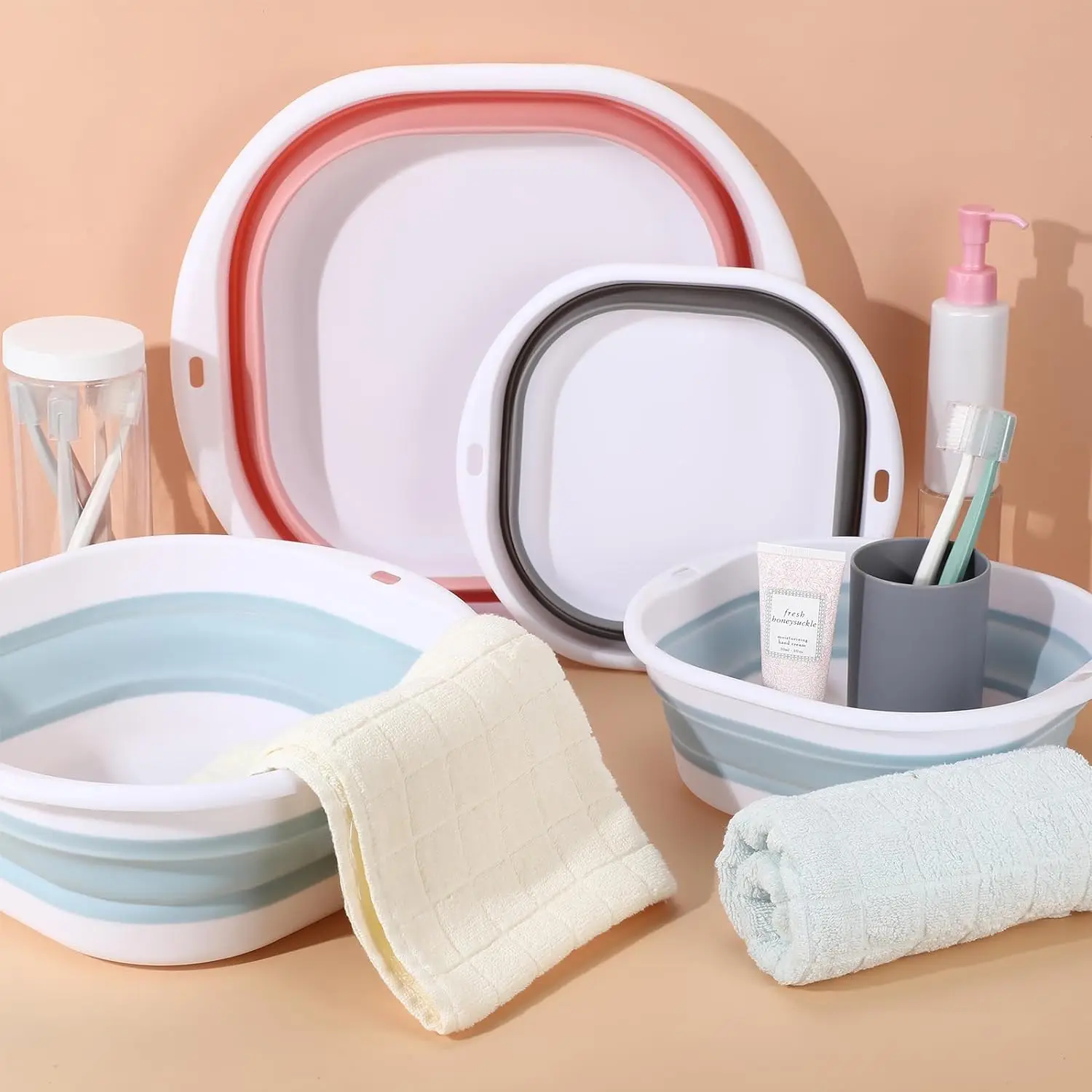 Binaural Portable Foldable Washbasin for Home dorm and Outdoor Use for Foot Washing and Hand Washing