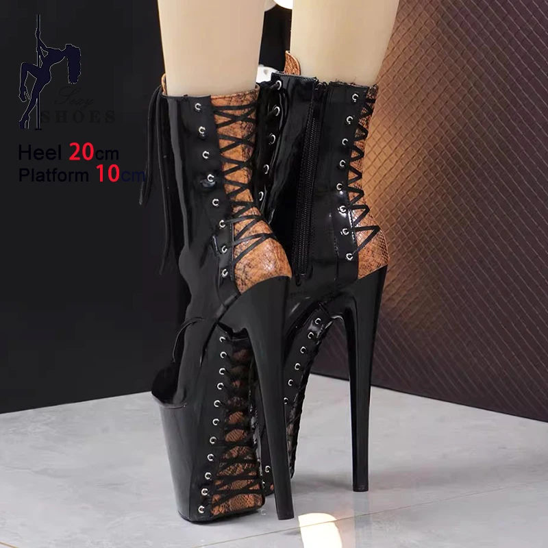Women Platform Pole Dance Boots Brand Design Hollow Laceup Nightclub Short Boots 20CM Stiletto Exotic Party Shoes Stripper Heels