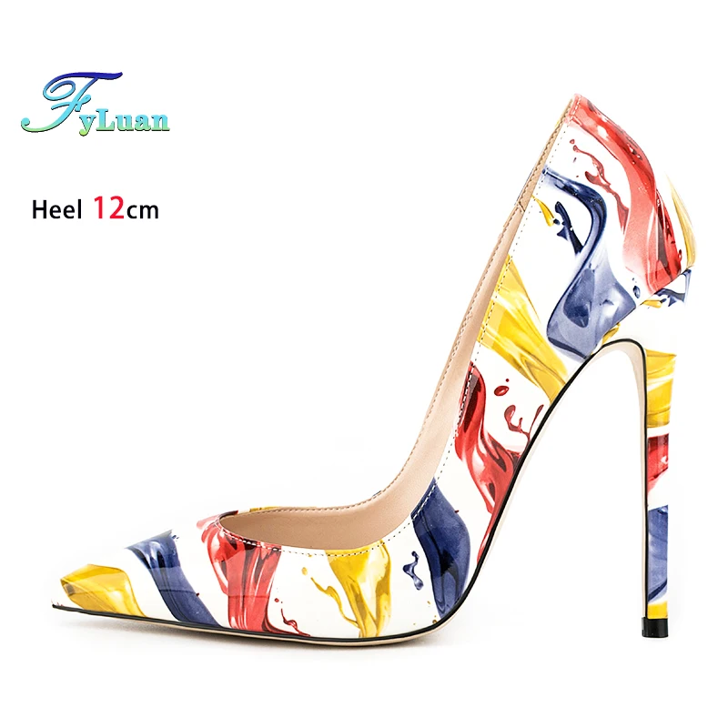 2025 New Spring Summer Daily Shallow Mouth Single Shoes For Woman 12CM Thin High Heels Women Pointed Color Printing Pumps 35-47