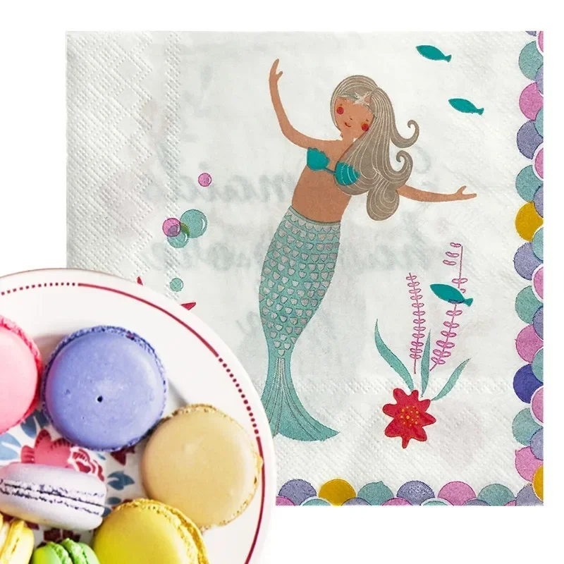20pcs 33cm Ocean Princess Element Printed Colorful Paper Napkins Holiday Party Decoration Supplies Napkins Paper Placemats