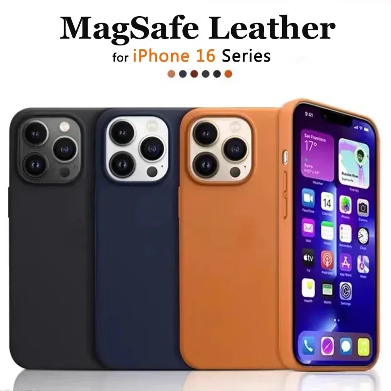 Luxury MagSafe Case for Apple iPhone 17 Pro Max 16 13 12 14 15 Plus Leather Official Style MacSafe Magnetic i Phone Cover Etui 6