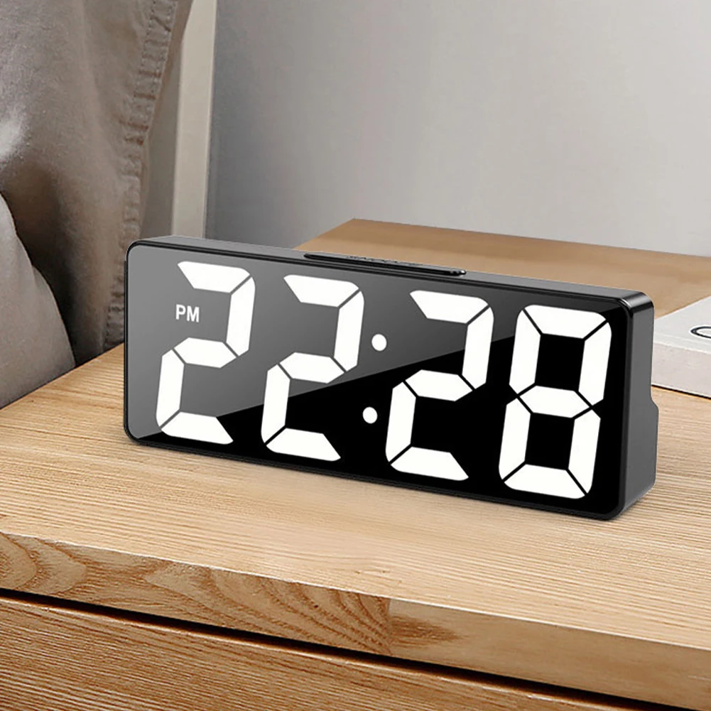 LED Mirror Digital Alarm Clock 12/24 Hours Adjustable Dimming Brightness Colorful Large Screen Desk Clocks Bedroom Decoration