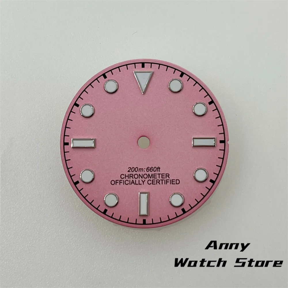 Vintage 29mm Watch Dial with Black, Brown, and Dark Blue Design Featuring Rose Gold Edging and Green Luminous Markers