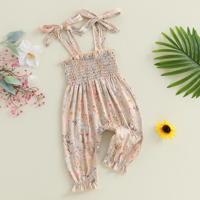 Floral Printed Baby Girls Summer Jumpsuit Outfit