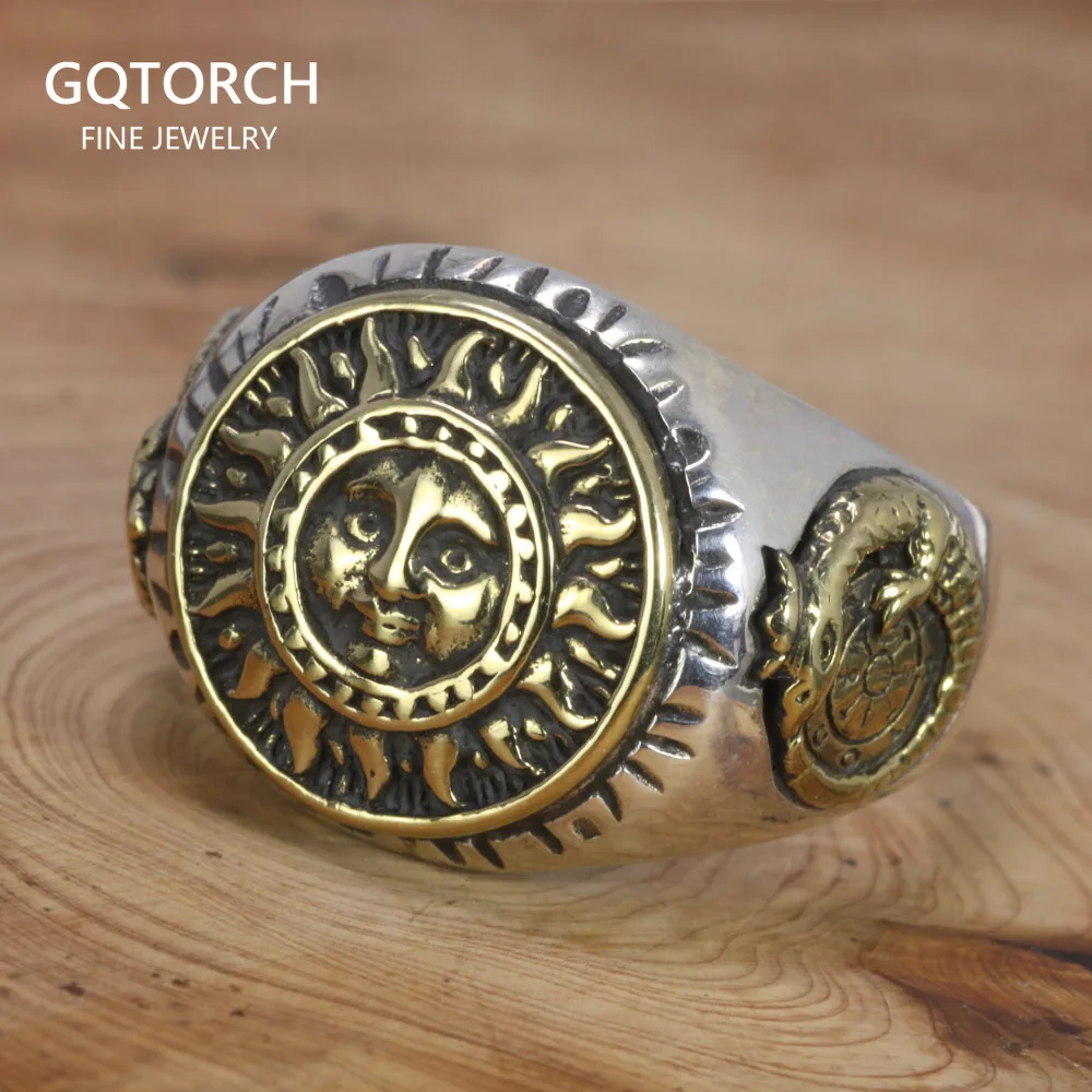 

Real 925 Sterling Silver Jewelry Gothic Rings For Men Unique And Cool Sun Flowers With Smiling Face Opening Type