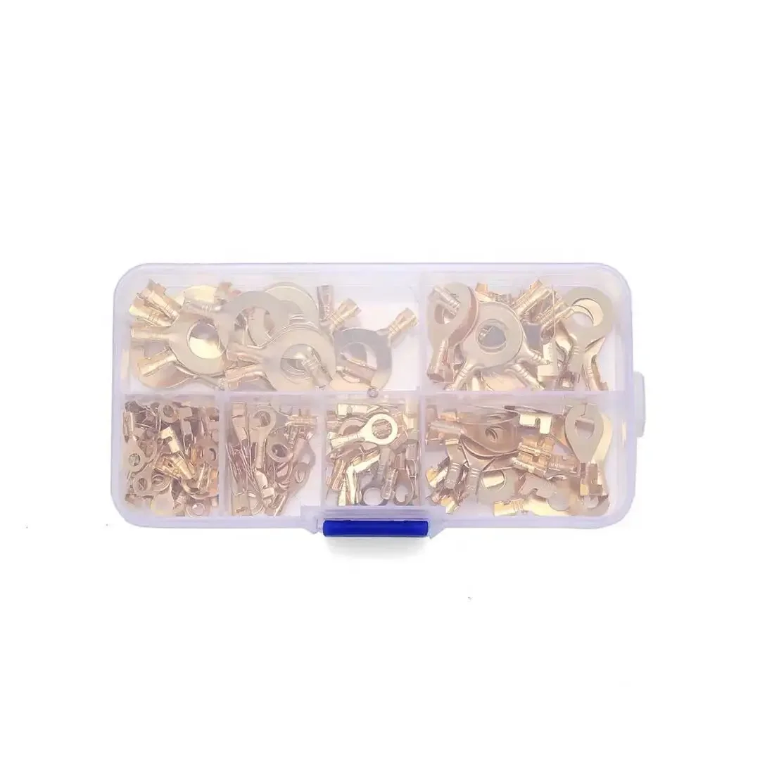 Terminal Connector 150pcs Boxed Terminal Block Wire M3/M4/M5/M6/M8/M10 O-type Ground Lugs Terminal Cold-Pressed Copper Tab Wiring Nose