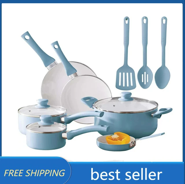 Mainstays 7 Piece Non-Stick Cookware Set Aluminum Teal, Size: Various