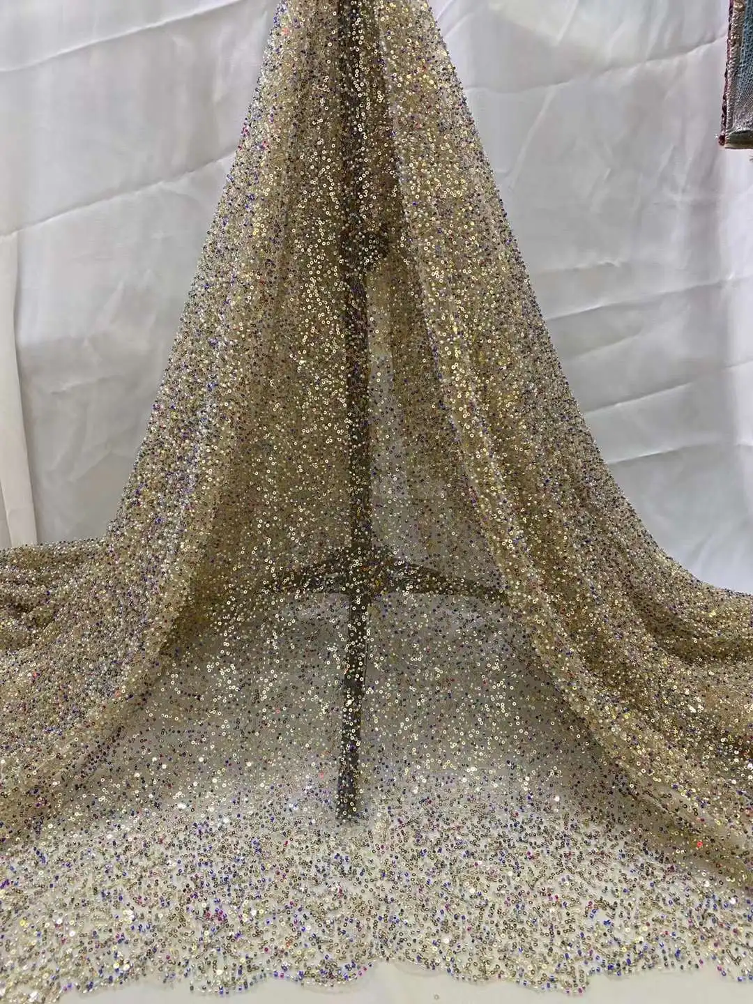 

New Arrival Heavy Made African Embroidered French Fabric High Quality Beaded Wedding Nigerian Lace Diy Wedding Dress