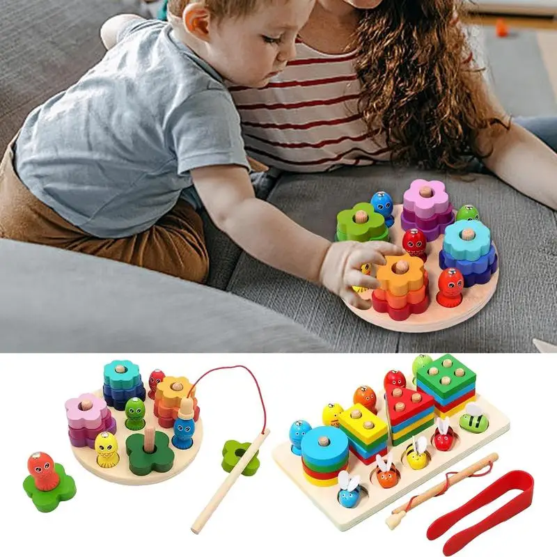 

Geometric Puzzle Wooden Blocks Fishing Stacking Toy Montessori Shape Sorter Toy Educational Learning Toy Christmas Birthday Gift