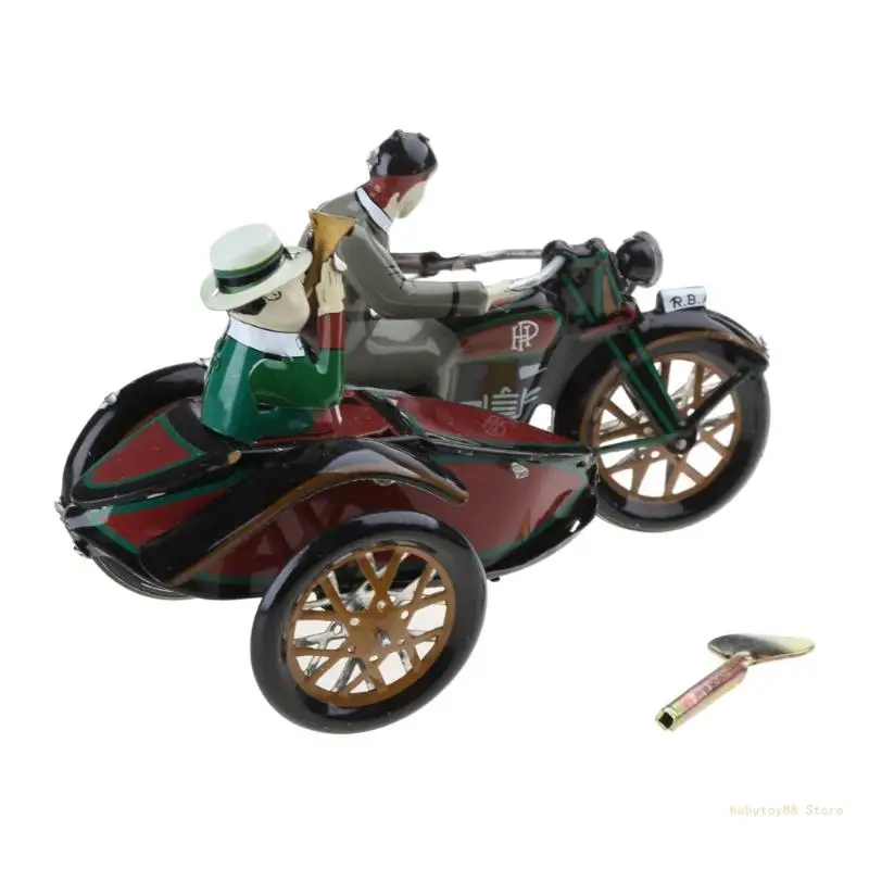 

Y4UD Kids Clockwork Metal Motorcycle with Sidecar Adults Gifts Mood Gifts Tinplate Novelty Wind-up Toy Photo Props