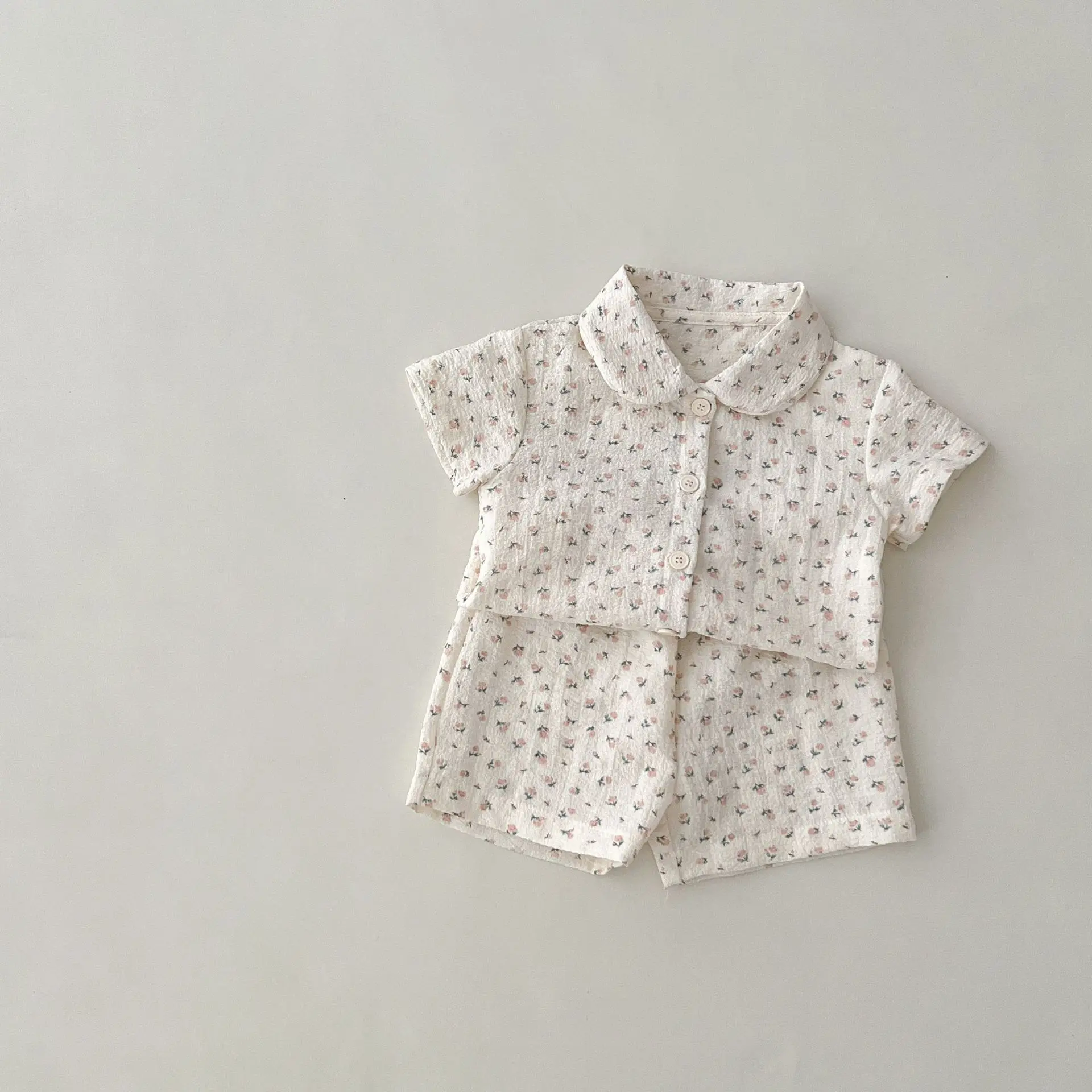 

Summer Fashion Floral Set Kids Baby Turn-down Collar Thin T-shirt Soft Blouse+ Loose Cotton Shorts Toddler Girls Sweet Suit
