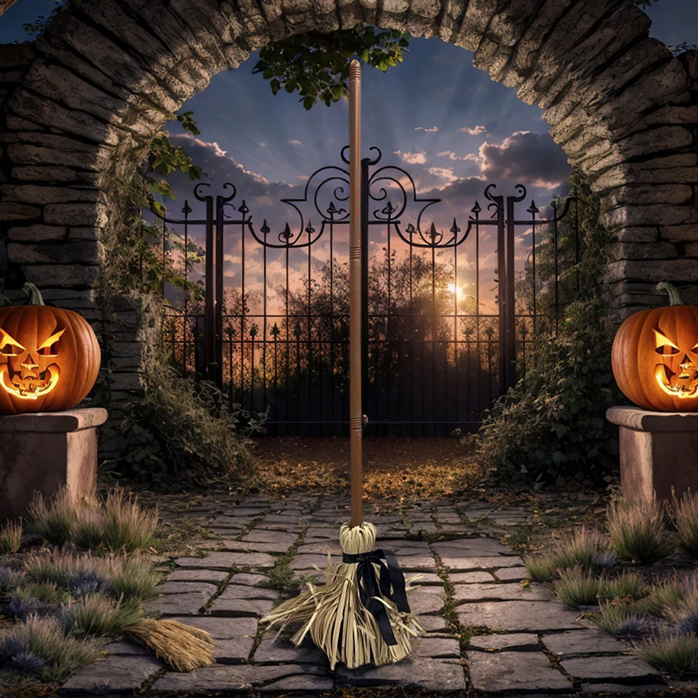 Halloween Electric Witch Broom Windproof Broom Ornaments Toys Lightweight Horror Broom Decoration Toy Scary Moving Decoration