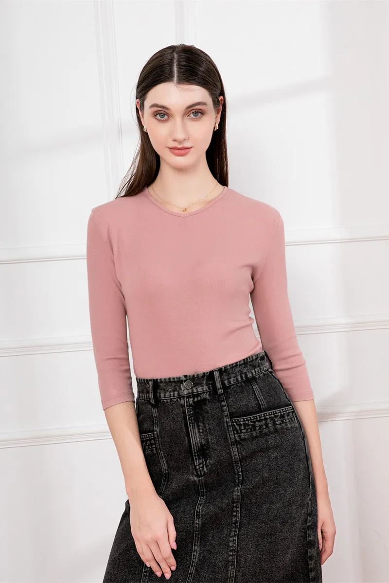 TAKEYAL Women's 3/4 Sleeve V Neck T-Shirts - Cute Spring Summer Blouses For Work & Casual Wear