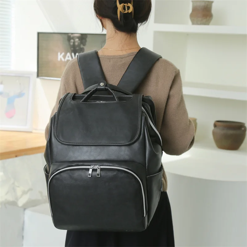 Multi Functional Mommy Bag PU Leather Diaper Bag Backpack Unisex Baby with Changing Mat Large Capacity Travel Diaper Backpack