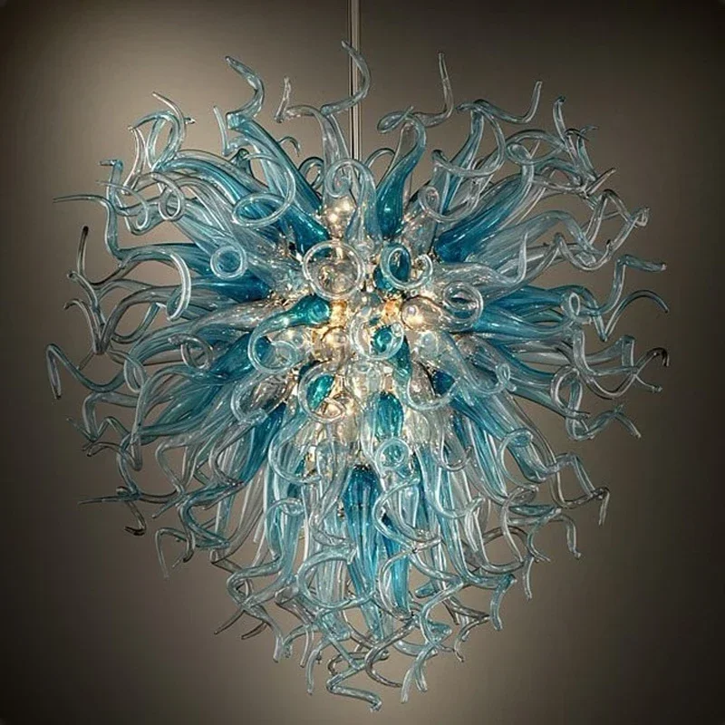 

Longree Luxury Blue Chandelier Lighting LED Indoor Home Hanging Lights 100% Hand Blown Glass Chandeliers for Living Room