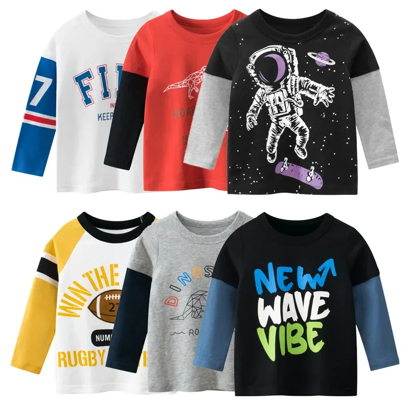 

Children Boys Clothing Toddler Kids Long Sleeves T-shirts for Girl Boy Tops Tees Baby Astronaut Dinosaur T Shirt Casual Clothes
