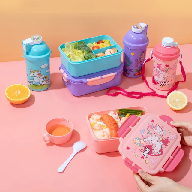 Rainbow Unicorn Sports Bento - Fiambrera para niños, mujeres, niñas, niños,  porción de aperitivos para niños pequeños, preescolares, almuerzos de