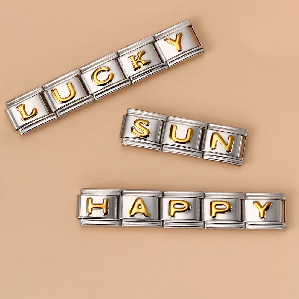Elegant Stainless Steel Italian Charm Links for Personalized Bracelet Making - 26 Letter Set