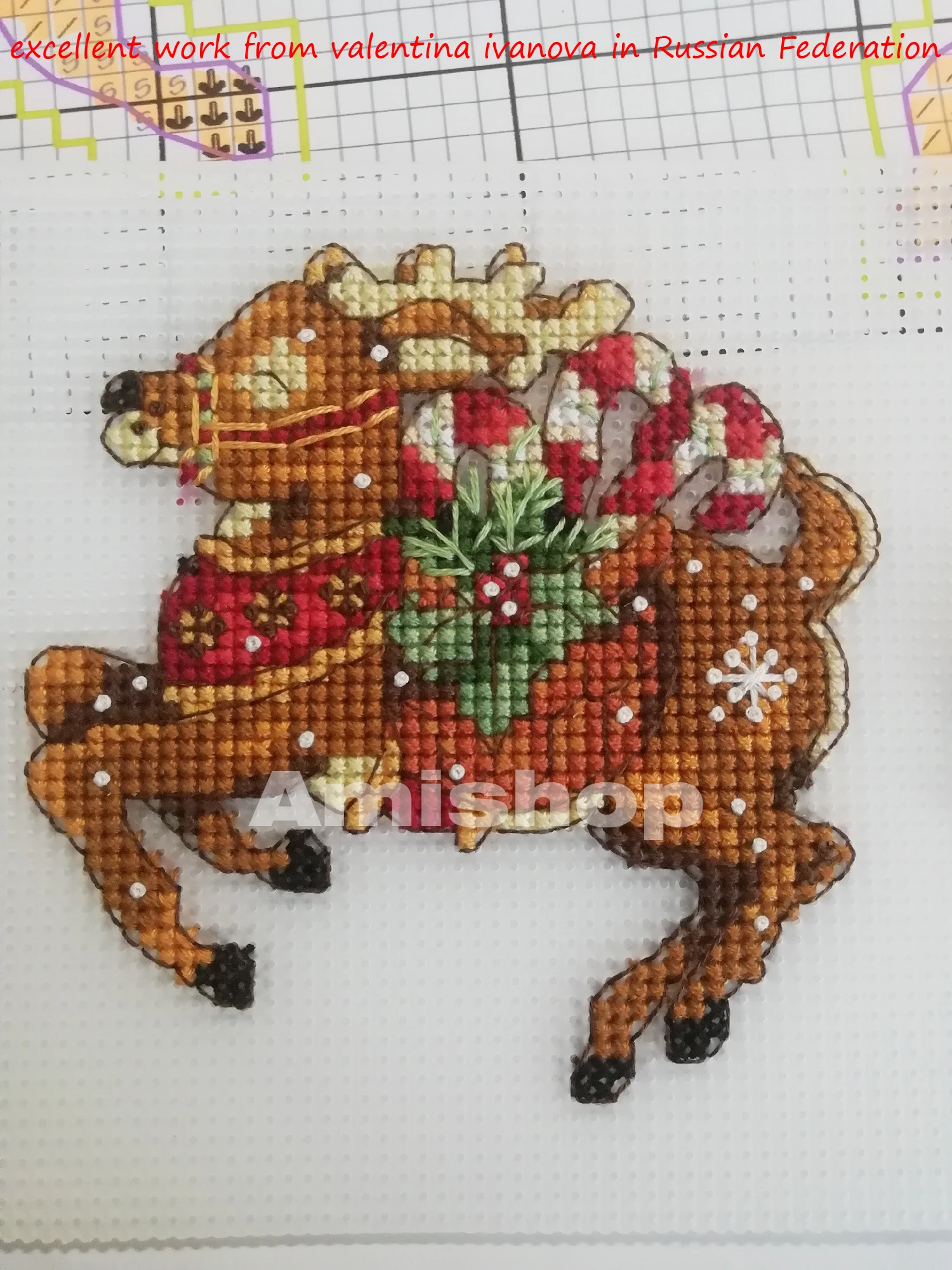 Amishop Counted Cross Stitch Kit Christmas Deer Ornament Tree Ornaments Gift Dim 08916