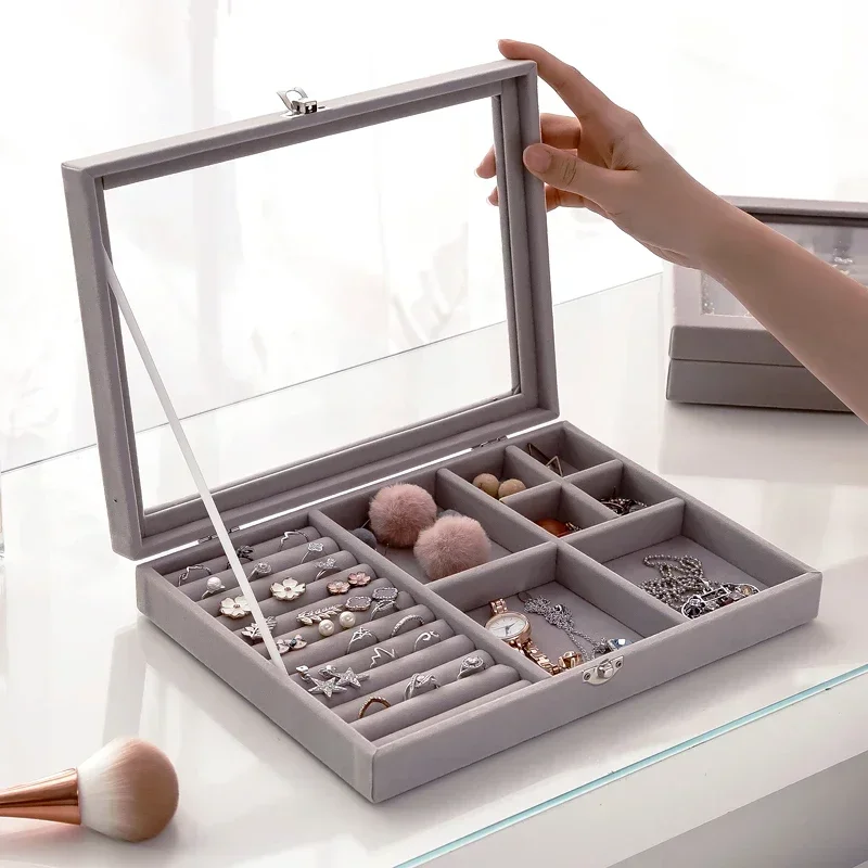 Hot Sales Fashion Portable Velvet Jewelry Ring Jewelry Display Organizer Box Tray Holder Earring Jewelry Storage Case Showcase