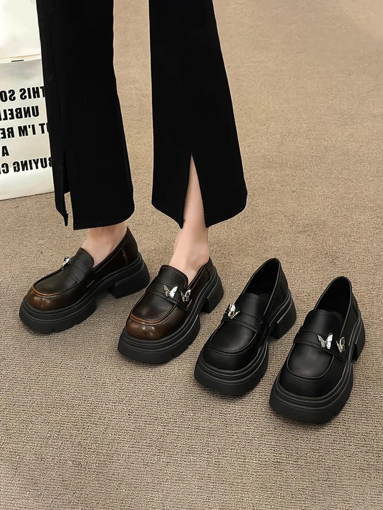 

Туфли женские на платформе, лоферы, оксфорды, круглый носок, повседневная обувь в британском стиле, без застежки, осень