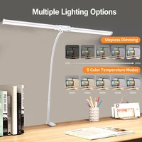 LED Double/Single Head Reading Desk Lamp Foldable Swing Arm Table Lamp with Clip Dimmable Workstation Office PC Eye Protection 2