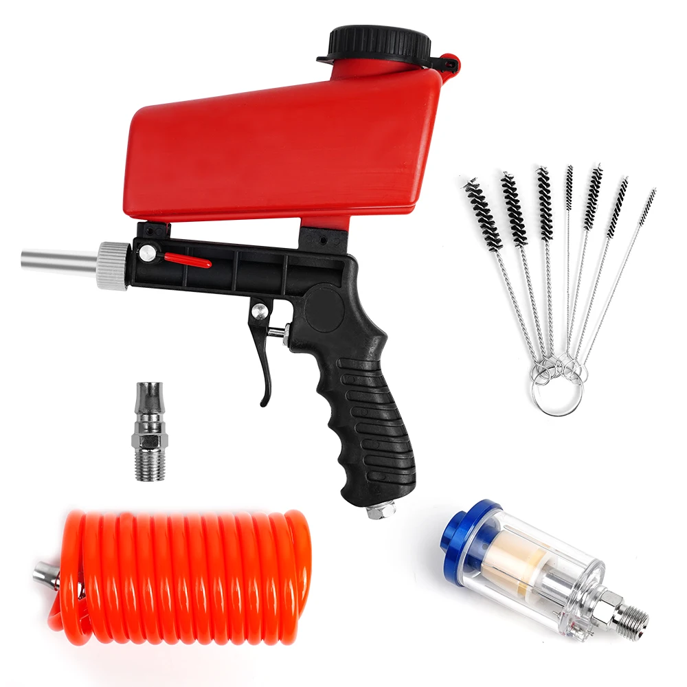 Adjustable Sandblasting Gun 90 Psi Portable Sand Blaster Paint Spray Machine Gravity Pneumatic Small Handheld Blasting Gun Set air sand blasting guns