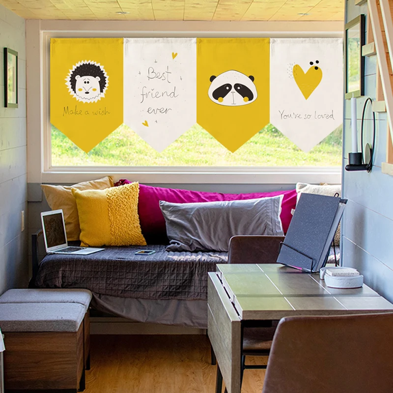 

Занавеска в скандинавском стиле, простая, треугольная, симпатичная, занавес с изображением животных, для детской комнаты, декоративная, короткая, небольшая занавеска