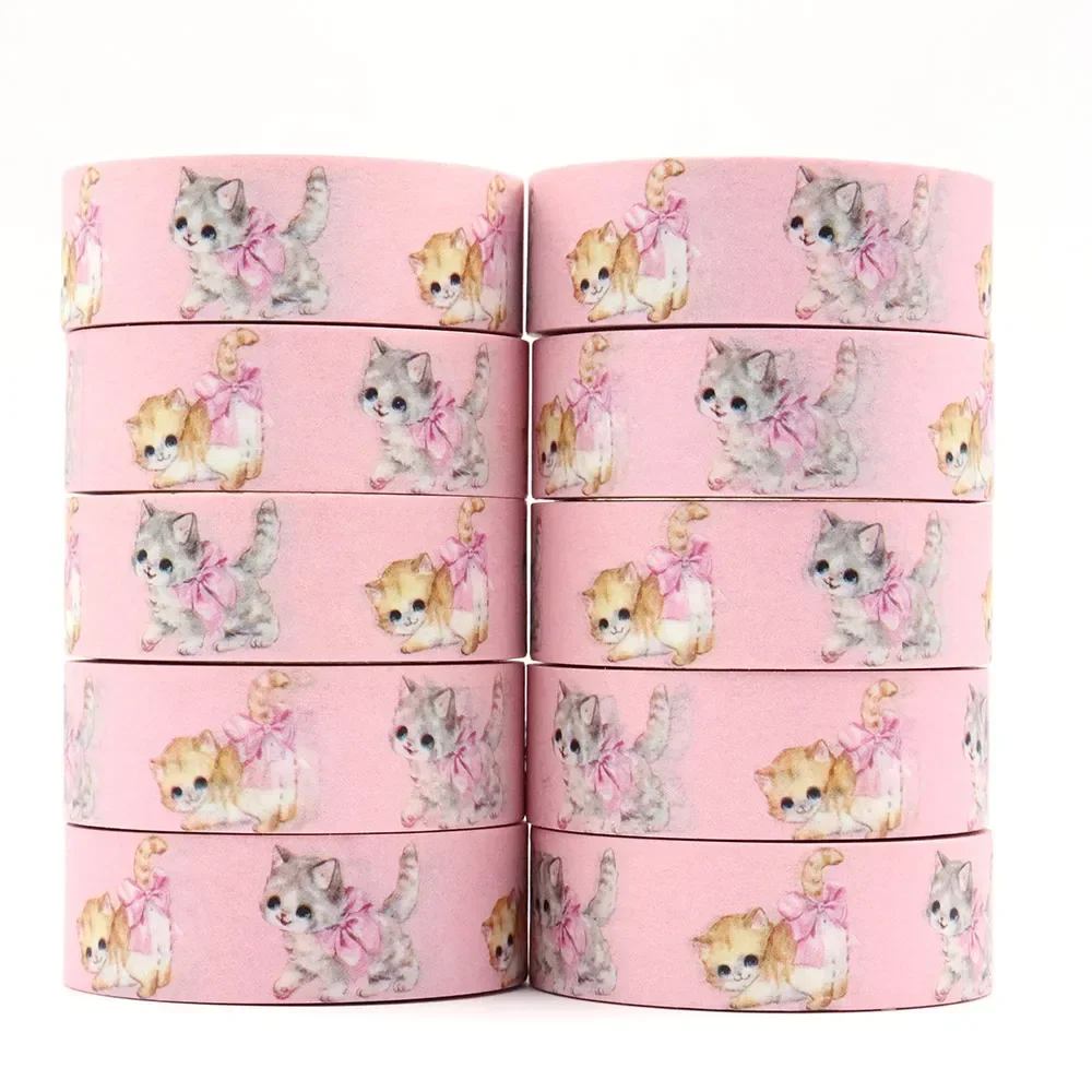 

NEW 10pcs/lot 15mm x 10m Valentine Floral Cats Masking Adhesive office supplies scrapbooking stationary Washi Tapes