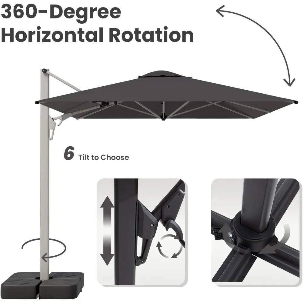 9'x12' 360°Rotation Outdoor Umbrella, Double Top Large Offset Sun Shade Umbrella for Garden Deck Pool Backyard Patio 5