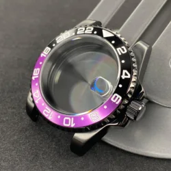 Premium 40mm Black Watch Case with Sapphire Glass and 120 - Click Bezel - Glass back cover (3 GMT Alloy Bezel)