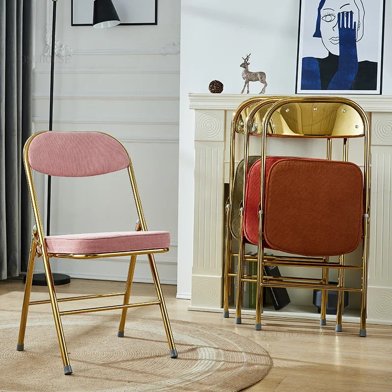 

Retro Dining Chairs Chairs for Kitchen Furniture Corduroy Backrest Chair Neoclassical Design Creative Dining Room Folding Chair
