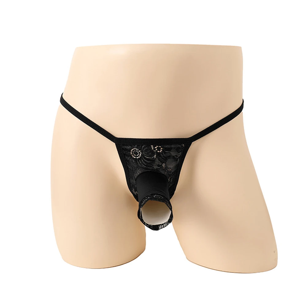 

2023 Men Ruffled Lace G-string Thongs O-ring Beaded Jockstrap Bikini Pouch G-String Male Underwear Sissy Briefs