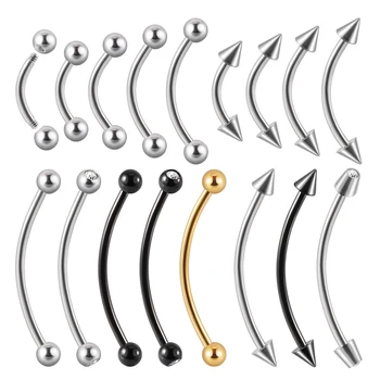 수술용 강철 눈썹 바나나 피어싱 립 링, 곡선 혀 바벨 링, Daith Helix Rook 귀걸이, 손목 피어싱 쥬얼리, 361L