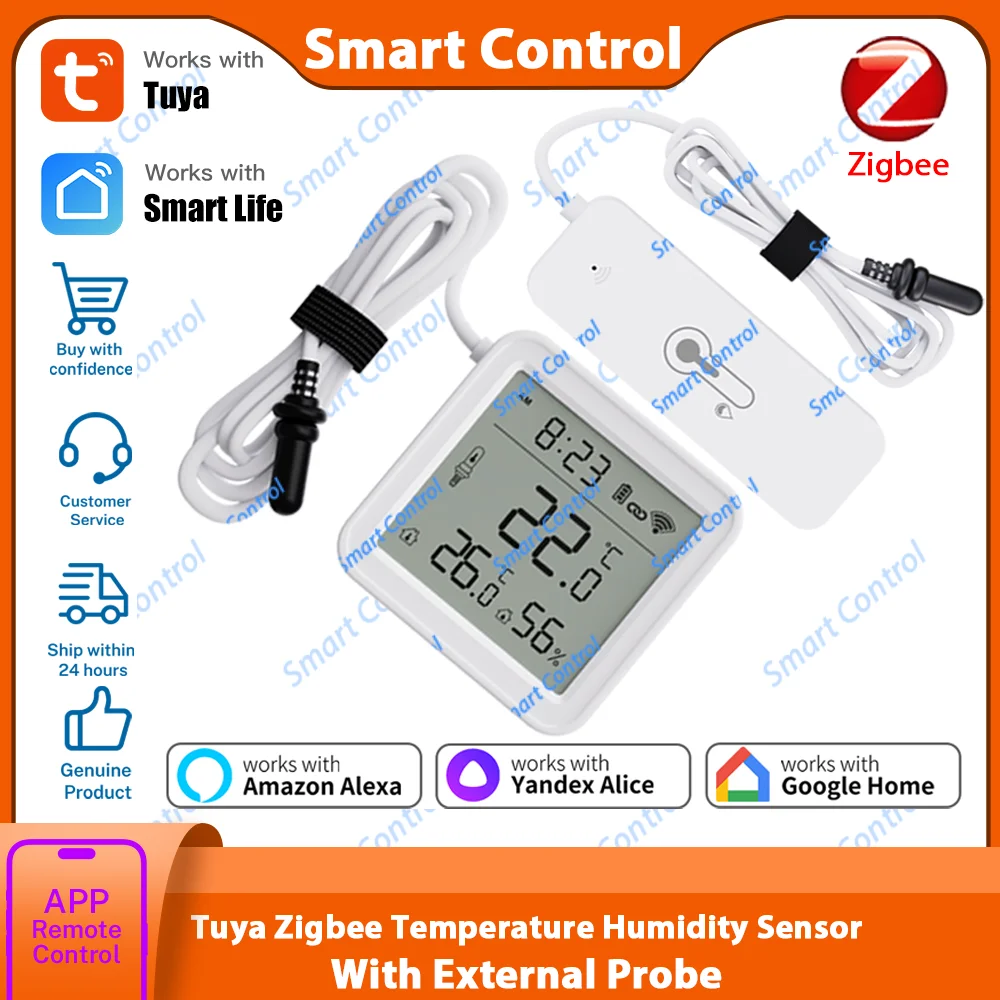 เซ็นเซอร์วัดอุณหภูมิและความชื้นอัจฉริยะ Tuya Zigbee พร้อมหัววัดกันน้ำ สำหรับตู้เย็น ตู้แช่แข็ง ตู้ปลา แจ้งเตือนแบบเรียลไทม์ ทำงานร่วมกับ Tuya Smart 1