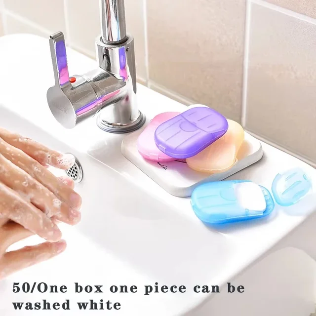 50pack Disposable Paper Soap Portable Paper Soap with Plastic Box Foaming Paper Soap for Outdoor Camping Hiking Travel 2