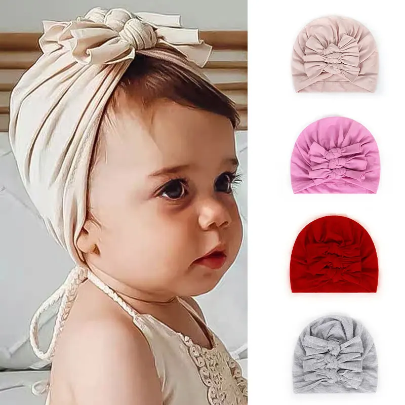 Kids Cotton Turban Hats Baby Girl Toddlers Breathable Soft Hat Newborns Baby Beanie Cute Cap Headraps
