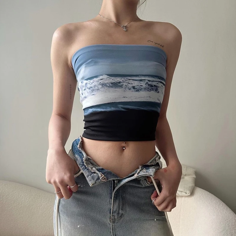 

Women Strapless Cropped Bandeau Crop Top Backless Camisole Streetwear Aesthetic Grunge Clothes Tanks Top 2024